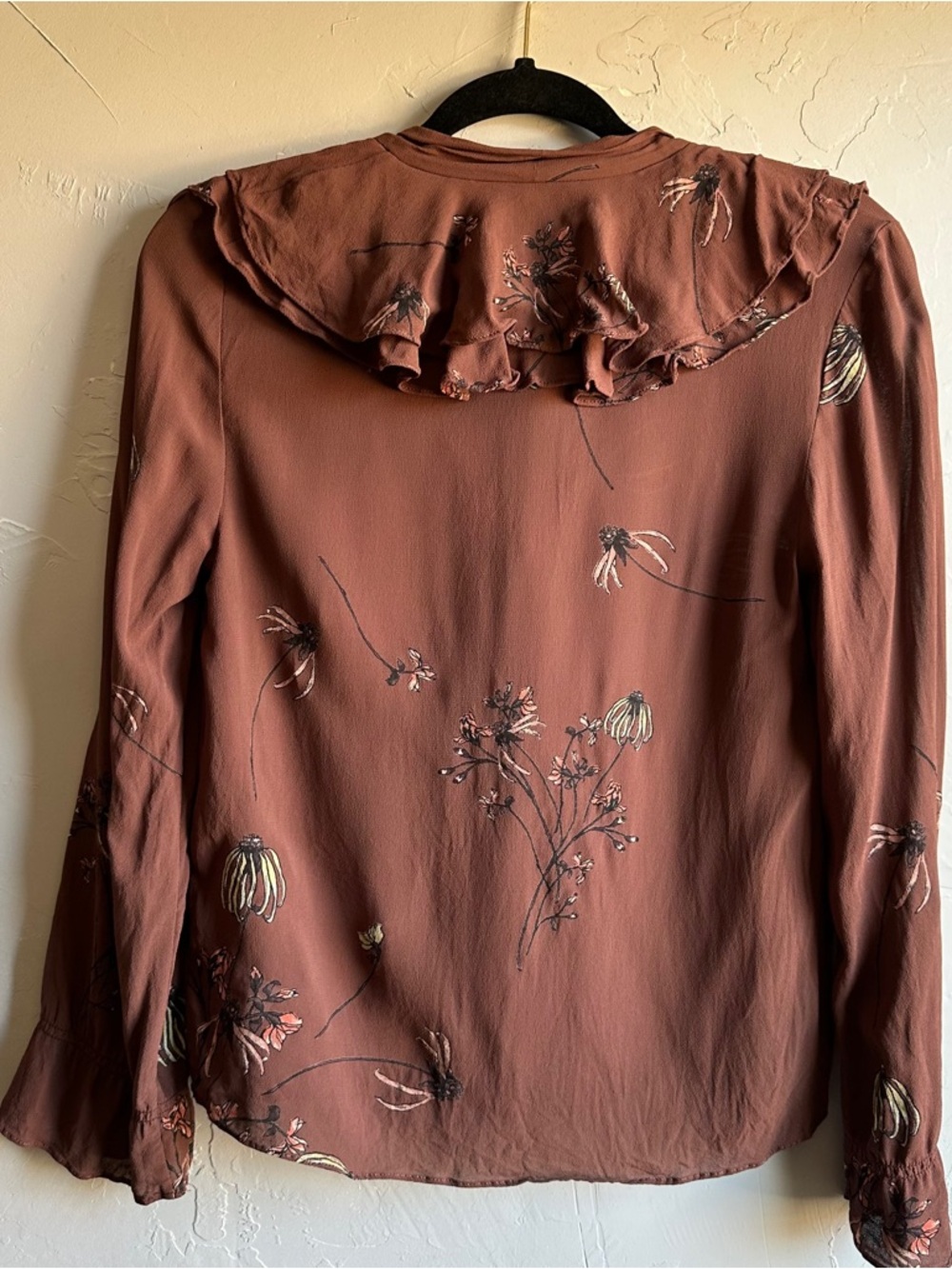 Little Moon Brown Floral Ruffle Blouse Earthy Coquette Cottagecore Prairie XS? - Picture 8 of 11